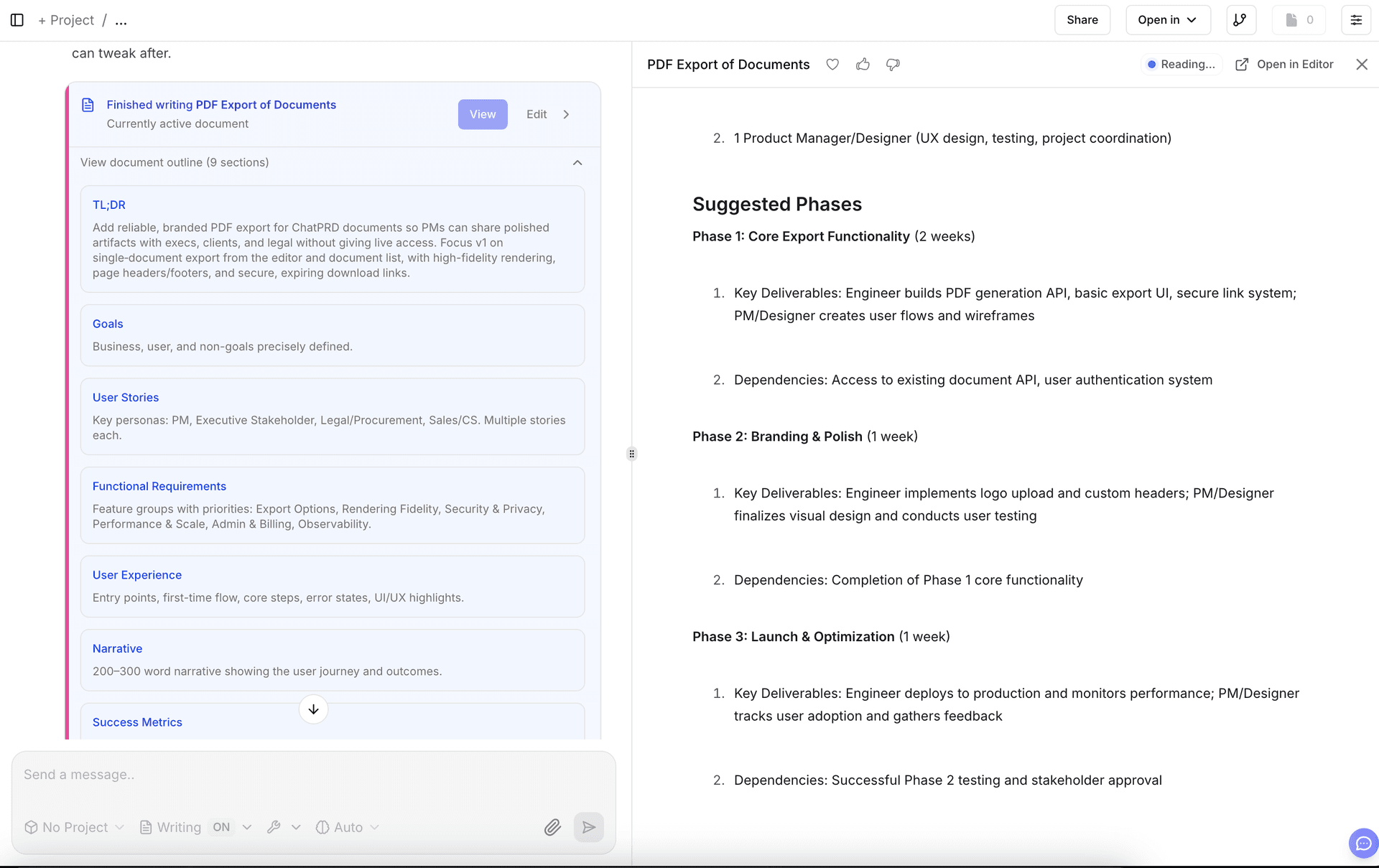 Outline + Writing Documents on ChatPRD